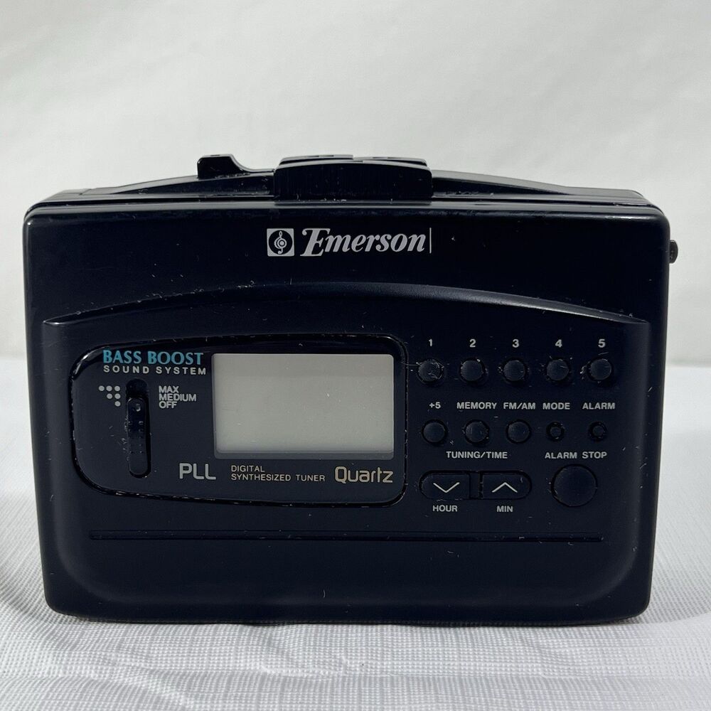 Vtg Emerson Radio Cassette Player Bass Boost Digital Tuner Model AC 2120 Black